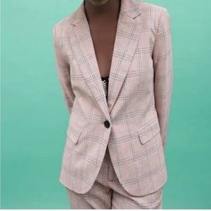 Zara Tailored Plaid Blazer in Dusty Pink